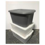 Three small storage totes