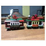 2 San Francisco wooden trolley Christmas ornaments