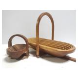Two vintage wood folding baskets