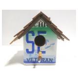 Veteran plate bird house with wood roof