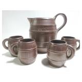 Antique Redware beer pitcher set w/ 4 mugs