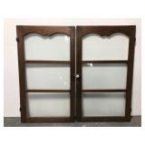 Antique glass pane wood framed cabinet doors