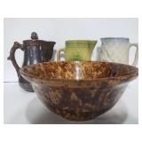 Old vintage pottery pitchers and bowl