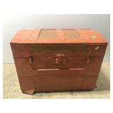 Small antique peach painted travel trunk