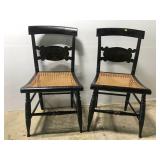 Antique stenciled back cane seat chair pair
