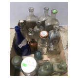 Box of antique glass bottles & jars