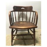 Antique wood barrel arm chair