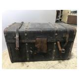 Antique small leather covered travel trunk