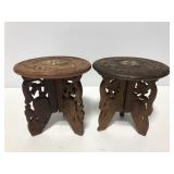 Two petite tabletop carved wood display pedestals