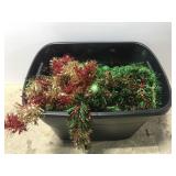 Tub of Christmas decor - garland, ornaments