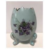 Vintage blue painted porcelain egg dish