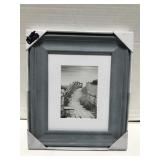 Decorative blue wood matted picture frame