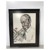 Framed hand drawn Louis Armstrong Jazz art print