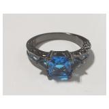 Black band with blue gems ring