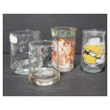 Four cartoon drinking glasses