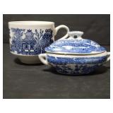 Asian inspired blue & white cup and lidded dish