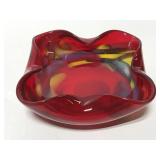 Art glass wavy red bowl