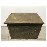 Antique embossed tin wood coal scuttle box