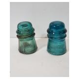 Two vintage Hemingray No. 16 aqua glass insulators