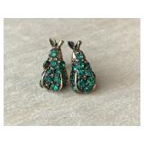 Petite green jeweled pear earrings