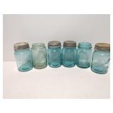 Lot of 6 vintage blue Ball Mason jars