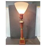 Mid-century metal lamp w/glass torchiere shade