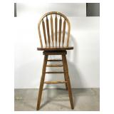Solid oak swivel high-back barstool