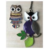 Two enameled owl jewelry pendants