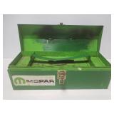 Green metal toolbox with contents