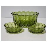 Thee green glass bowls