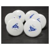 Set of 6 porcelain blue flower drawer pulls