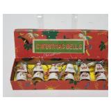 Vintage ceramic Christmas bell ornaments in box