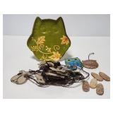 Owl plate, chimes, lights and wall rack