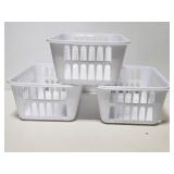 Three plastic storage bins
