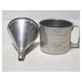 Vintage metal measurement cup and funnel