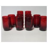 Ten red glass cups
