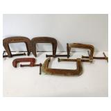 Lot of 5 assorted steel C-clamps