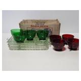 Three glass snack trays w/ 8 cups