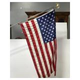 Canvas American flag on pole with eagle topper
