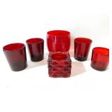 Lot of 5 red glass candle holders