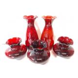 Lot of 5 small red glass vases