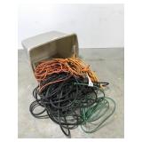 Tub of extension cords w/ heavy gauge cords