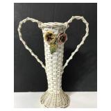 Large white wicker vase with glass liner