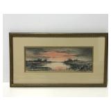 Signed & framed panoramic watercolor painting