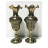 Ruffled brass pedestal vases