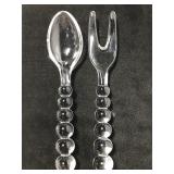 Glass bubble handle serving utensil pair