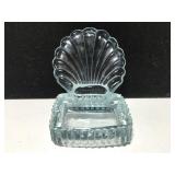 Petite glass shell  ash tray - matchbook holder