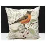 Needlework bird perched on branch throw pillow