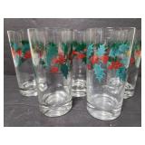 Five holly design glass drinking glasses