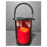 Faux candle w/ red glass lantern shade